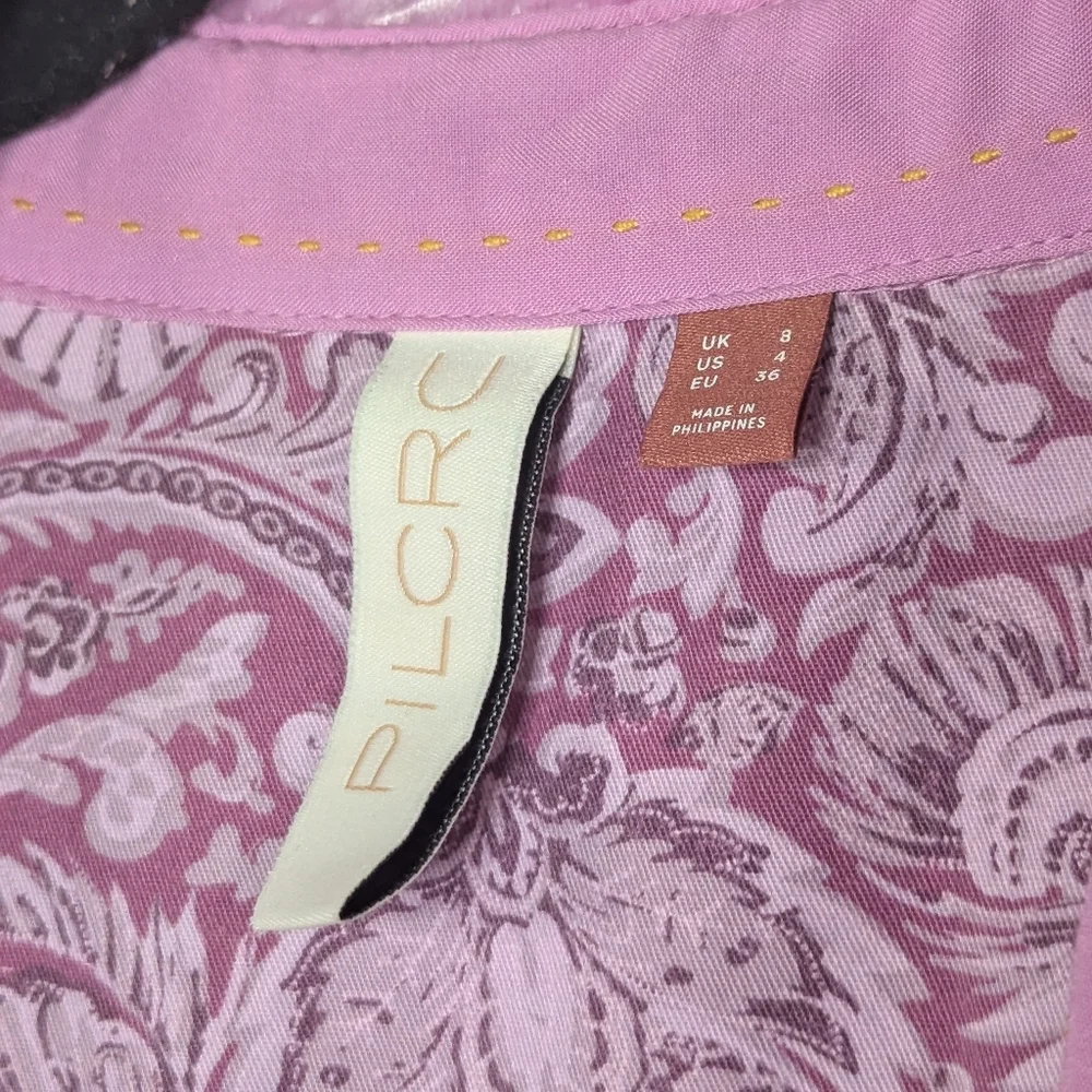 Pilcro Mara Relaxed Velvet Long Sleeve Button Down Shirt Pink 4 - Picture 5 of 7